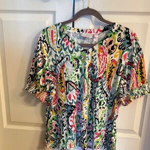 Belle by Kim Gravel Vibrant Patterned Short Sleeve Top